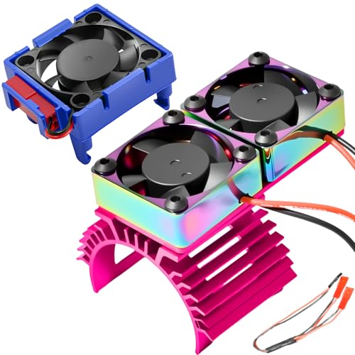VXL-3s ESC Cooling Fan and Motor Cooling Fan 28000 RPM Dual Fan Set for 1/10 Traxxas Slash 4x4 Stampede 4x4 Rustler 4x4 VXL Hoss 4×4 Velineon VXL 3s Heat Sink Replace #3340, Purple & Blue - style: SRQ-Purple Blue