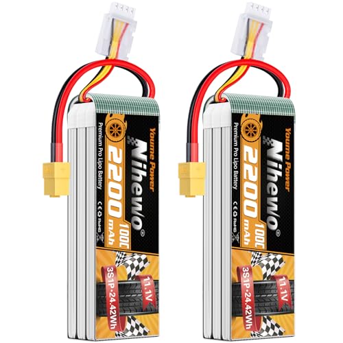 3S Lipo Battery 2200mAh 11.1V RC Lipo Battery Pack 100C with XT60 Plug Soft Case for RC Drone FPV Airplanes Multi-Motor Quadcopters Cars Trucks Boats Racing Models (2 Packs)