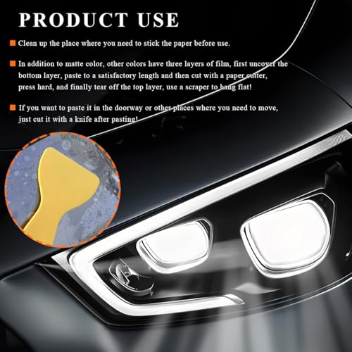 Sun Walker Car Light Tint Film, 12 x 48 Inch Waterproof Taillight Wrap Film Roll with Squeegee & Cutter, Self-Adhesive Vinyl Sticker Sheet Roll for Headlights Fog Lights Tail Lights (Dark Black) - color: Dark Black
