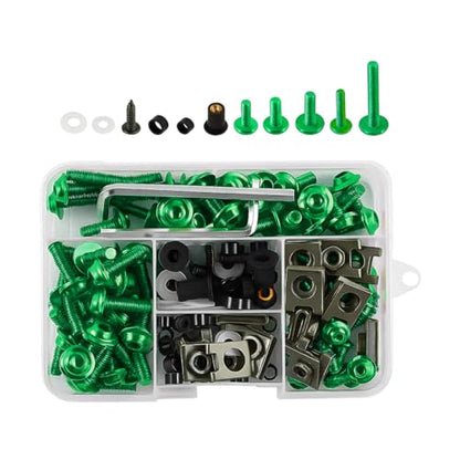 195PCS M5 M6 Motorcycle Fairing Bolt Kits, Stainless Steel Windshield Fairing Screws Fastener, Motorbike Windscreen Bolts Nut Clips Kit, Universal for Dirt Bike Scooters Motocross (Green) - color: Green