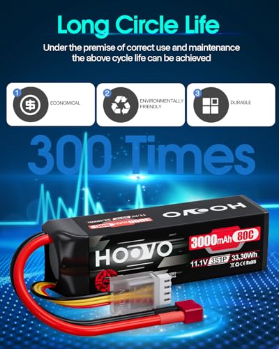 HOOVO 3S Lipo Battery, 11.1V 3000mAh 80C RC Battery Pack Softcase T Plug | 2Packs shorty lipo battery for RC Car Truck Buggy Crawler Airplane Boat RC Vehicle