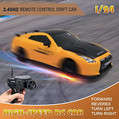 Remote Control Car RC Drift Car 2.4GHz 1:24 Scale 4WD High Speed RC Cars Vehicle with LED Lights Drifting Tires Racing Sport Toy Cars for Adults Boys Girls Kids Gift - color: Yellow