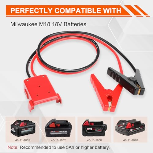 2FT 8AWG Jumper Cable Adapter Compatible with Milwaukee M18 18V | with Heavy-Duty Alligator Clips,or Jump Starting Car Using Tool Battery, Powerful & Portable Car Engine Starter