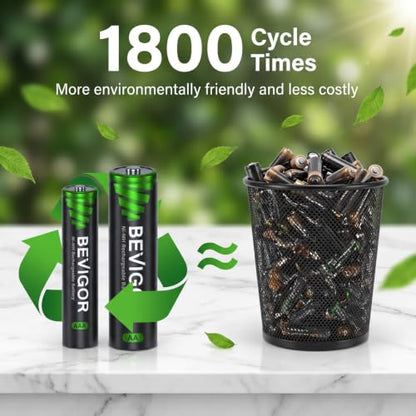 BEVIGOR Rechargeable AA and AAA Batteries with 8 Bay Smart Charger, 4 Pack AA 2800mAh & 4 Pack AAA 1100mAh Low self Discharge NiMH Battery - size: 8Bay Charger+AA4+AAA4