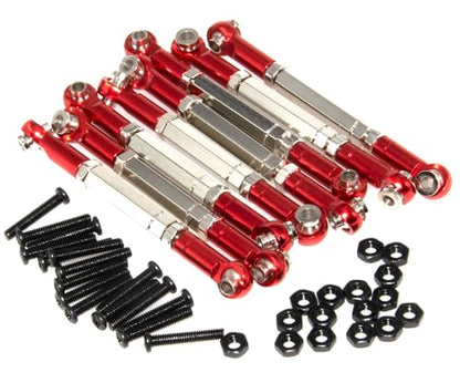 Steering Pull Rod Link Compatible with WPL B14 Part C14 C24 C-14K C-24K MN-90 MN-91 MN-45 MN-96 MN-99 1/16 RC Car Full Metal Servo Linkages Arm Tie Rod Ends Upgrade 8Pcs(Red)
