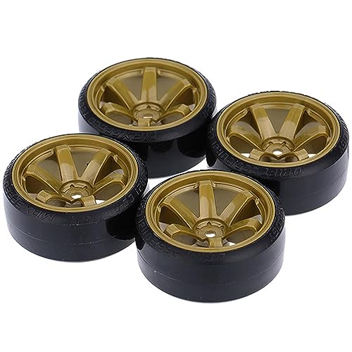4Pcs 63mm RC Drift Car Tires Hard Tyres Plastic Wheel Rims for 1/10 On-Road Drifting Car for HSP Tamiya HPI Kyosho Spare Parts(Gold) - color: Gold