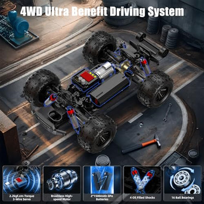 1/16 Brushless Fast RC Cars for Adult, 35Mph High Speed Remote Control Car, Cyber RC Truck, 4x4 Monster Truck Toy, 2.4GHz Remote, All Terrain Off-Road Vehicle, Colorful LED Light, Kids Gift