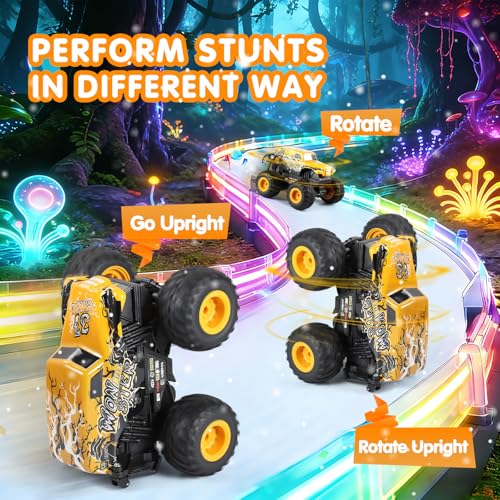 DYODYORC Remote Control Car, 2.4Ghz All Terrain Monster Truck Toys, RC Truck with Music, 3 Lighting Effects, 360 Stunt Capable, 2 Batteries Ready to Run, Toy Gifts for Boys and Girls (Yellow) - color: Yellow Monster