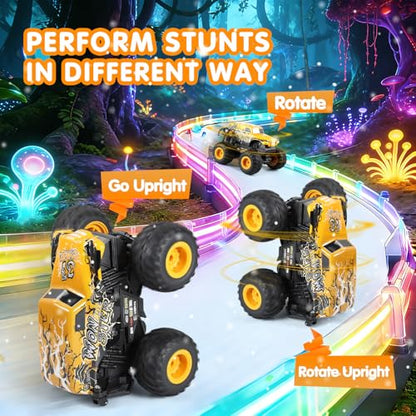 DYODYORC Remote Control Car, 2.4Ghz All Terrain Monster Truck Toys, RC Truck with Music, 3 Lighting Effects, 360 Stunt Capable, 2 Batteries Ready to Run, Toy Gifts for Boys and Girls (Yellow) - color: Yellow Monster