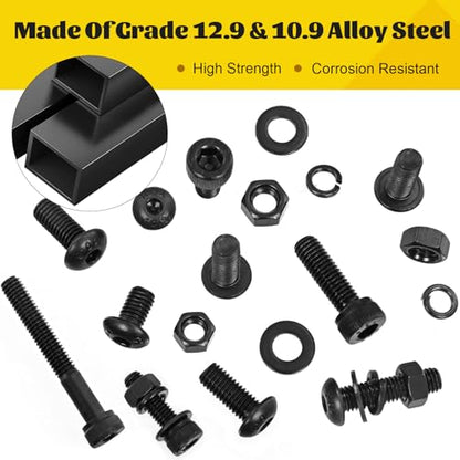 2300PCS M3 Screws with Nuts Assortment Kit, M3x4/6/8/12/16/20/25/30/35 mm Hex Socket Button & Cap Head Bolts Nut and Washers Set, 12.9 & 10.9 Grade Black Zinc Plated for DIY, 3D Printer - size: M3 2300pcs