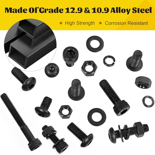 1500PCS M4 Screws with Nuts Assortment Kit, M4x6/8/12/16/20/25/30/40 mm Hex Socket Button & Cap Head Bolts Nut and Washers Set, 12.9 & 10.9 Grade Black Zinc Plated for DIY, 3D Printer - size: M4 1500pcs