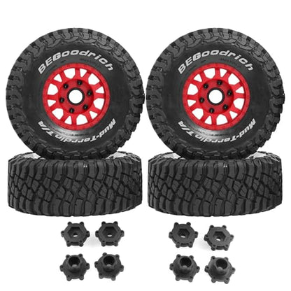 1/7 1/8 1/10 RC Short Course Truck Tires OD 4.96" and Wheels 12mm 14mm 17mm Hex for 1:10 1:8 1:7 Scale Off Road Truck Car ARRMA Mojave 4S 6S TRAXXAS Slash 2WD FS FSR Axial Losi Rc4wd (Red) - color: Red