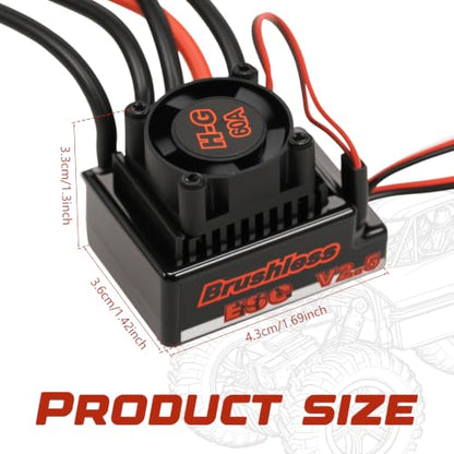 60A Waterproof Sensorless Brushless ESC with XT60 Plug 6V/6A BEC, Electronic Speed Controller Upgrade for 1/10 RC Car Buggy Short Course Truck Monster Truck