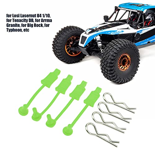 4 Set Car Clip Retainer Rc Car Body Shell Clip Retainers Steel Rubber Clips W Pull Tabs R Pins Universal Shell Replacement Parts for Remote Control Car Upgrade Part (Green) - color: Green