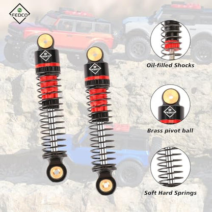 SCX24 Shocks 47MM Oil-Filled Damper For Axial SCX24 Upgrades | Long Travel Threaded Oil Shocks Absorber for 1/24 RC Crawler - color: red