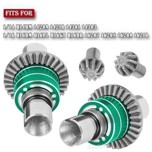 RC Front Rear Differential & Input Gear Upgrades Part for 1/14 H14BM 14209 14210 14301 14303 1/16 H16BM H16PL H16GT H16DR 16207 16208 16209 16210,BRCatWPark Steel Front & Rear Diff Set,Green - color: Green - (Front Rear Differential & Input Gear)
