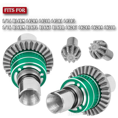 RC Front Rear Differential & Input Gear Upgrades Part for 1/14 H14BM 14209 14210 14301 14303 1/16 H16BM H16PL H16GT H16DR 16207 16208 16209 16210,BRCatWPark Steel Front & Rear Diff Set,Green - color: Green - (Front Rear Differential & Input Gear)