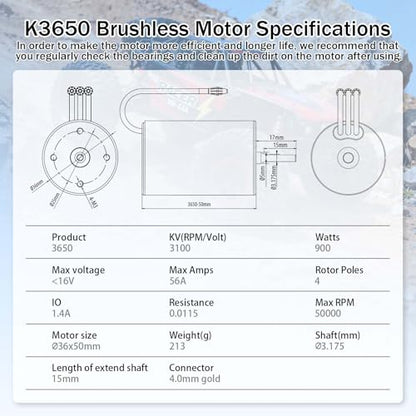 SurpassHobby 3650 3100KV 3.175mm Shaft High Speed Waterproof Motor for Most of 1:10 Scale RC Vehicles Truck Update Parts - size: 3100KV, style: 3650 Motor