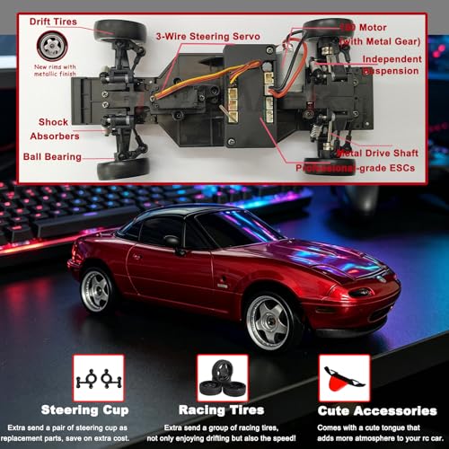 1/18 RC Drift Car Remote Control Miata with 2 Batteries(Red) - color: Miata Red With 2 Batteries