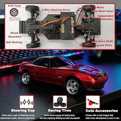 1/18 RC Drift Car Remote Control Miata with 2 Batteries(Red) - color: Miata Red With 2 Batteries