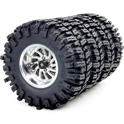124mm Tall 2.2 Mud Slingers Tires & 2.2 Beadlock Wheels Adjustable Offset 40mm Wide Rims for RC Crawler Trail SCX10 Everest 10 Capra Wraith Upgrades,HS701582 - color: Silver