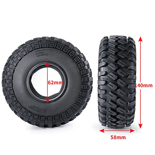 4PCS RC Tires 2.2inch RC Rubber Tyre Set 140mm/5.51inch with Foam Insert for 1/10 RC Crawler Axial SCX10 AX10 Wraith D90