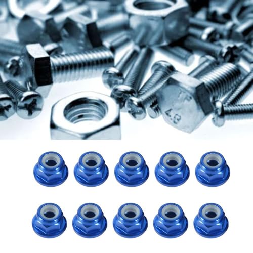 Insert Lock Nuts – Aluminum Alloy Hex Flanged Nylon Lock Nuts,Avoid Loosening Hardware Fasteners for RC Car Truck Crawler Wheels(M4,Black)(Blue-M3) - color: Blue-M3