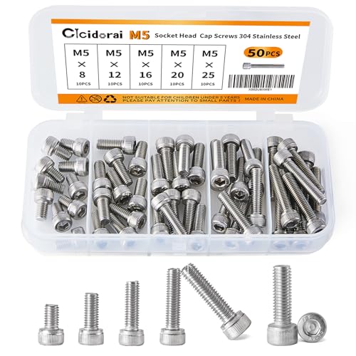 M5 x 8mm 12mm 16mm 20mm 25mm Socket Head Cap Screws Bolts, Stainless Steel 304, Metric Allen Hex Drive, Fully Threaded, Bright Finish, 50PCS - size: Hex Socket Head M5x8/12/16/20/25mm