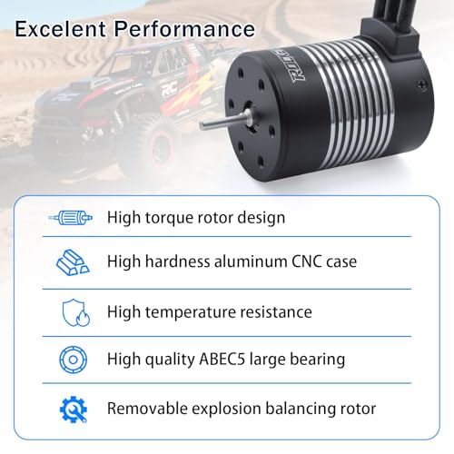 SurpassHobby Waterproof K3650 3100KV Brushless Motor 3.175mm Shaft with 60A Brushless ESC Electric Speed Controller Combo Set for 1/10 Remote Control Car Truck - size: 3100kv