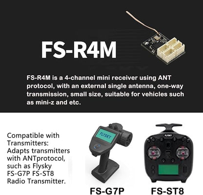 Flysky FS-R4M 4CH Receiver 2.4GHz ANT for FS‑G7P, FS‑ST8 | ANT Protocol with PWM Output. Single Antenna for Stable Signal. Two‑way Transmission. Compact & Lightweight