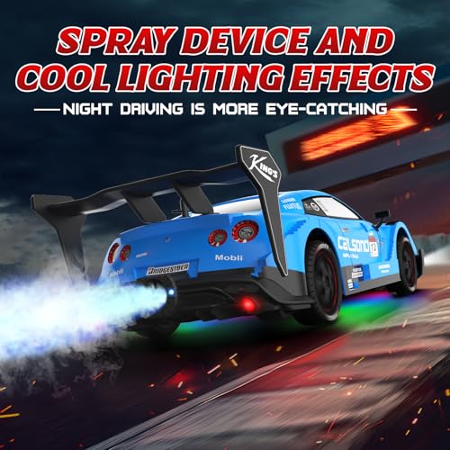 Remote Control Car RC Drift Car 1:16 Scale 4WD RC Vehicle with LED Lights 2.4GHz 30km/h RTR High Speed Racing Sport Toy for Adults Boys Girls Kids Gift 2Pcs Rechargeable Battery - color: Blue