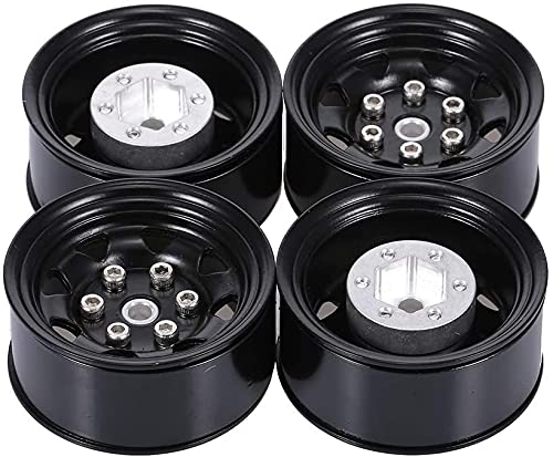 4PCS/Set 1.55 Inch Beadlock Metal Wheel Rim Rubber Tires Compatible with 1/10 RC Crawler Car Axial AX90069 D90 TF2 Tamiya CC01 LC70 (Black) - color: Black