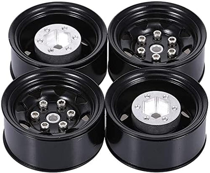 4PCS/Set 1.55 Inch Beadlock Metal Wheel Rim Rubber Tires Compatible with 1/10 RC Crawler Car Axial AX90069 D90 TF2 Tamiya CC01 LC70 (Black) - color: Black