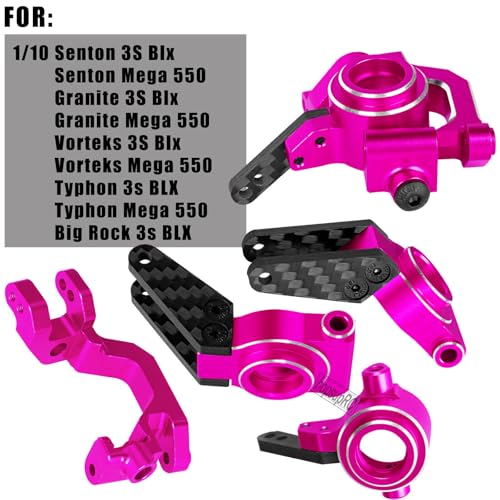 RC Carbon Fibre Aluminum Rear Hubs Front Steering Block Knuckles & C-Hubs Caster Blocks Upgrades Parts for 1/10 Senton/Granite 3S Blx & Mega 550,Vorteks 3S Blx,Big Rock 3s BLX.Pink - color: Pink(for 1/10)