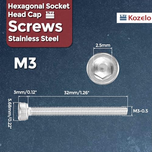 30pcs Socket Head Cap Screws - [M3-0.5 x 32mm] 304 Stainless Steel Allen Socket Drive for Electrical Motor 3D Printing Fan Engine Replacement Use, Silver - size: M3-0.5x32mm