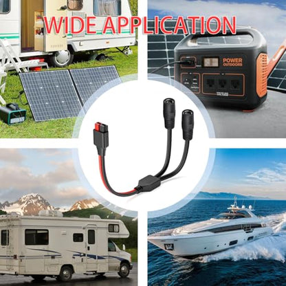 ELFCULB DC 8mm Female to Anderson Splitter Cable,12AWG Anderson to 2 Female DC 7909 Adapter for Solar Panel Portable Power Station(1FT) | 45A to DC7909 Y Splitter cable splits one power source into two charging outputs for compatible portable power equipm