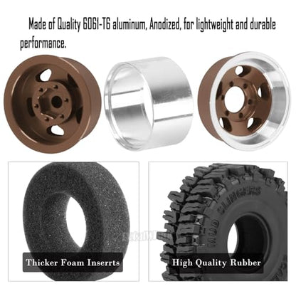 1.0 Beadlock Wheels and Tires for RC Crawler Car 1/18 TRX4M,1/24 SCX24,RC Off Road Buggy Rally Truck Wheels and Tires,RC Aluminium 1.0 in Rims and Rubber Tires w/Sponge,Bronze - color: Bronze - (1.0 in Beadlock Wheels)