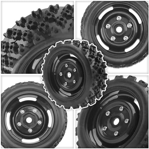 ShareGoo 4Pcs 1/10 On Road Tires & Plastics Wheel Rims 12mm Hex Compatible with Tamiya TT01 Kyosho Sakura D3 Traxxas 4Tec 2.0 1/10 RC On Road Racing & Touring Car (Black)