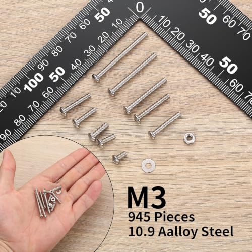945 Pcs M3 Screws Assortment Kit, Metric Nuts and Bolts Assortment Kit, Hex Socket Button Head Cap Screw Bolts and Nuts Kits, Hex Socket Screw Set, Machine Screws Set, with Spanner(Silver) - size: M3