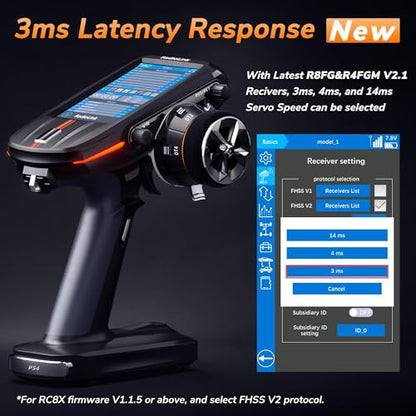 ATA HOBBY Radiolink RC8X 8CH 2.4G RC Transmitter and R8FG&R4FGM Gyro Receivers, 4.3" Full Color IPS Touch Screen RC Remote Controller, 600m Long Range, 200 Models for RC Crawler Drifting Cars Boats | 2.4GHz, 600m Long Range RC Remote and Receiver, 4.3" Fu