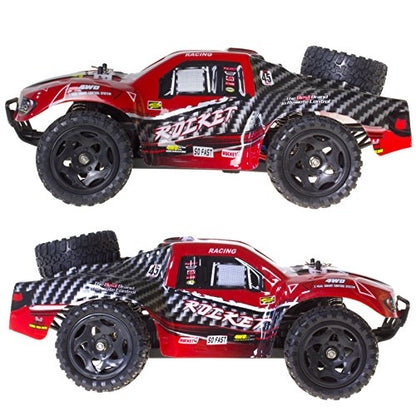 1:16 Scale Short Course RC Car, 40KM/H High Speed 4WD Remote Control Truck | Off-Road Remote Control Car, Strong Shockproof Resistance - color: Red