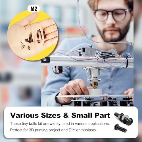KADRICK 1000PCS M2 Screw Kit,Hex Socket Button Head Bolts 4mm-20mm | M2 Screws with Nuts Flat/Lock Washers,Class 10.9 Alloy Steel,Black Oxide Finish - size: M2 1000Pcs 4-20mm