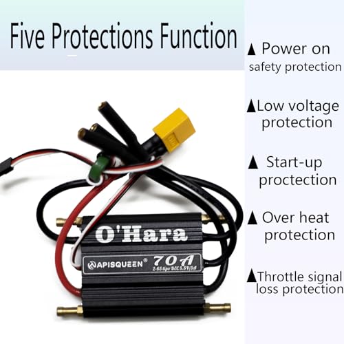 O'Hara 70A 2-6S LiPo ESC Waterproof Brushless Electronic Speed Controller with BEC and XT60 4.0mm Banana Head Connector for RC Boats Model Ship - size: 70A ESC