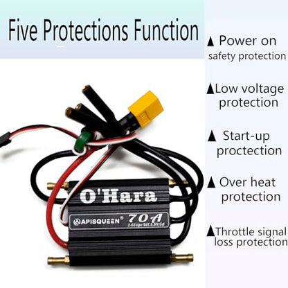 O'Hara 70A 2-6S LiPo ESC Waterproof Brushless Electronic Speed Controller with BEC and XT60 4.0mm Banana Head Connector for RC Boats Model Ship - size: 70A ESC