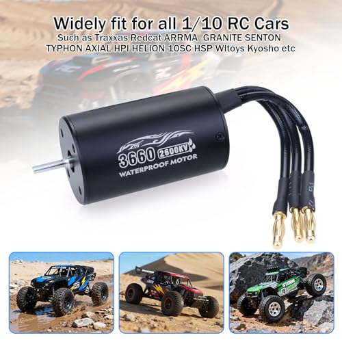 Surpass Hobby 3660 Brushless Motor 2600kv Waterproof 4 Poles sensorless Shaft 3.175 Motor for 1/10 RC Racing Car - size: 2600KV, style: 3660 Motor