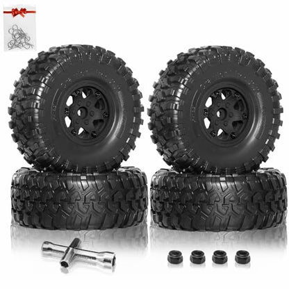 REDSPIDER 2.2 Beadlock Wheels and Tires（4pcs）Plastic wheels with lightweight design，All terrain tires.for 1:10 RC Axial SCX10 Canyon Trail 105Rims TRX4 TRX6(Black) - color: Black