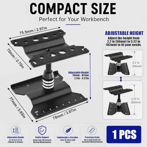 RC Car Repair Stand for 1/18 1/24 RC Cars, Aluminum Rotating Lift | Aluminum alloy, 360 degree rotating lift with magnetic pad, scale ruler, shock holes and anti-slip feet - color: Black
