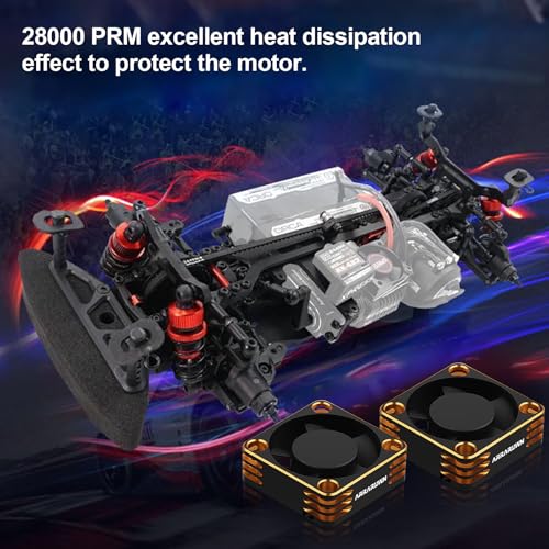 RC Car Motor Cooling Fan Heatsink 2Pack 28000RPM Brushless ESC Cooling Fan | RC Cooling Fan for RC Car 1/8 1/10 540 550 Motor (Black+Gold) - color: Black Gold 2Pack