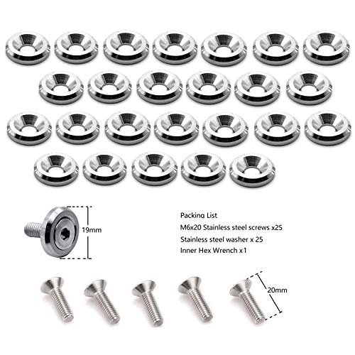 STETION 25 Pcs Fender Bumper Washer Bolt Stainless Steel M6x20mm CNC Finishing Washer Engine Bay Dress Up Fastener Kit (SS) - color: SS