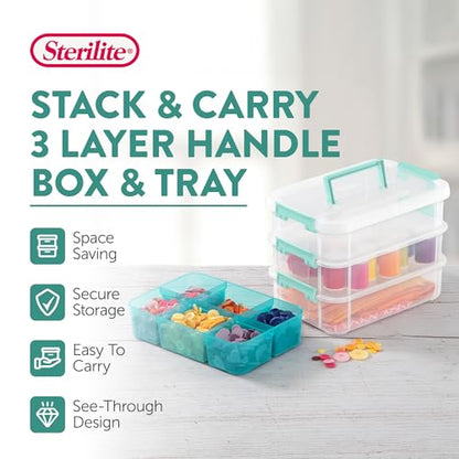 Sterilite 6 Pack Plastic Storage Box Container, 3 Layer, Stack and Carry, Clear/Blue - size: 6 Pack